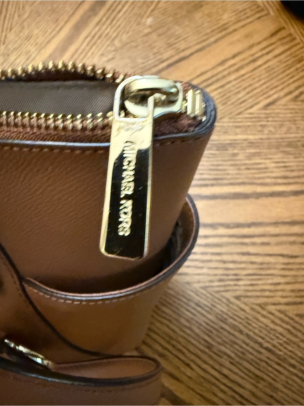 Michael Kors Brown Saffiano Leather Top-Handle Tote with MK Charm - Picture 2 of 9